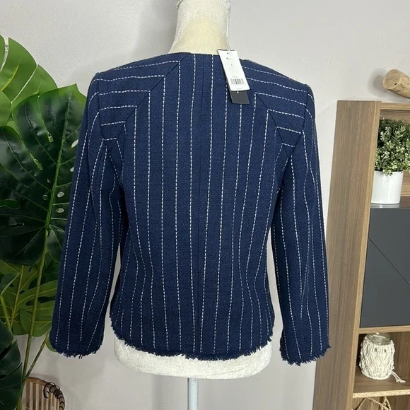 nwt // banana republic collarless stripe blazer with fringe - Picture 4 of 13